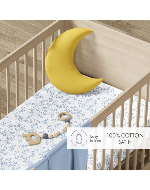 Housse de couette + taie d'oreiller bébé en satin de coton Freya blanches- 80x120 cm