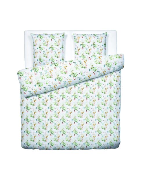 Housse de couette + 2 taies d'oreiller en satin de coton Belle de Nuit blanches