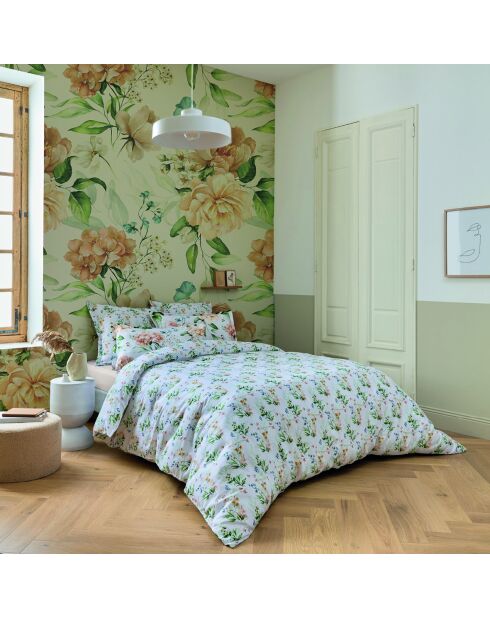 Housse de couette + 2 taies d'oreiller en satin de coton Belle de Nuit blanches