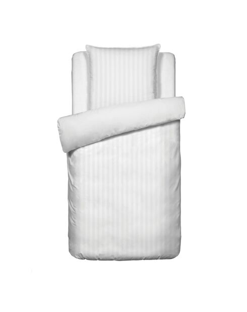 Housse de couette + taie d'oreiller en satin de coton rayure tissé dobby Jacquard blanches - 140x200 cm