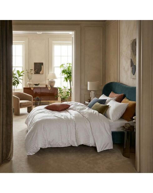 Housse de couette + taie d'oreiller en satin de coton rayure tissé dobby Jacquard blanches - 140x200 cm
