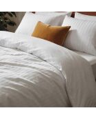 Housse de couette + taie d'oreiller en satin de coton rayure tissé dobby Jacquard blanches - 140x200 cm