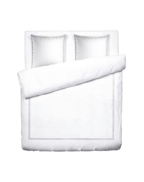 Housse de couette + 2 taies d'oreiller en satin de coton Nice gris/blanc