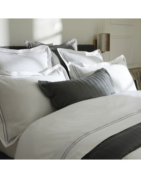 Housse de couette + 2 taies d'oreiller en satin de coton Nice gris/blanc