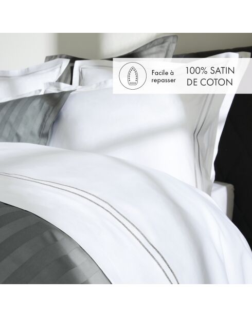 Housse de couette + 2 taies d'oreiller en satin de coton Nice gris/blanc