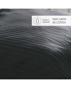 Funda nórdica y 2 fundas de almohada de satén de algodón tejido a rayas Dobby Jacquard negro, 240 x 220 cm