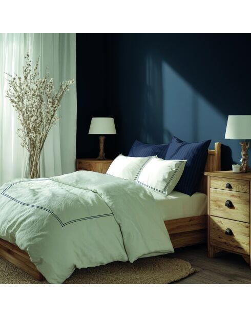 Housse de couette + taie d'oreiller 63x63 satin de coton Annecy bleu foncé/blanc - 140x200 cm