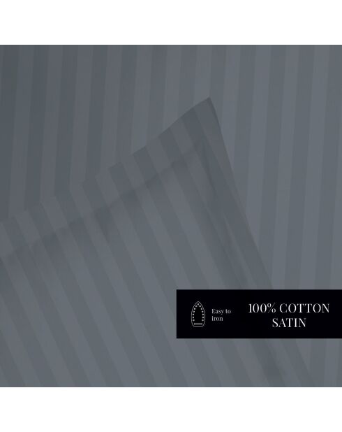 Housse de couette + taie d'oreiller 80x80 satin de coton rayure tissé dobby Jacquard gris 02 - 135x200 cm
