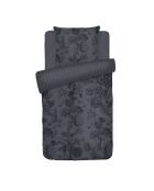 Copripiumino + federa in raso di cotone tela floreale grigio scuro - 140x200 cm
