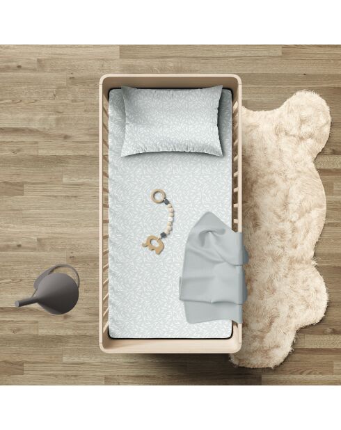 Funda de edredón de satén de algodón para bebés y funda de almohada con hojas de olivo verde, 80 x 120 cm
