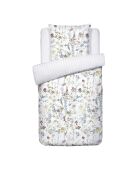 Housse de couette + taie d'oreiller en satin de coton Colibri chantant blanches - 140x200 cm