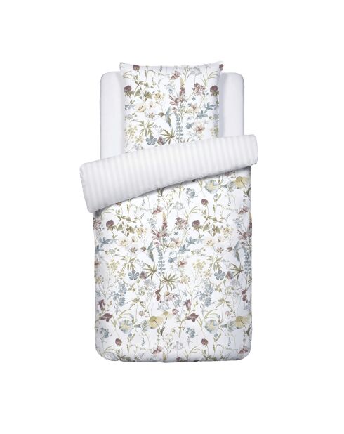 Housse de couette + taie d'oreiller en satin de coton Colibri chantant blanches - 140x200 cm