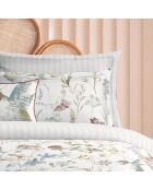 Housse de couette + taie d'oreiller en satin de coton Colibri chantant blanches - 140x200 cm