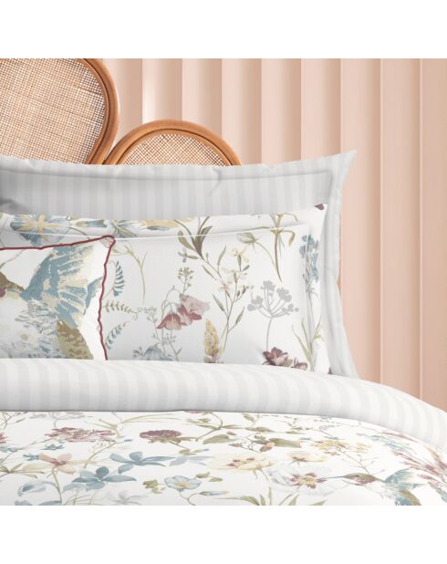 Housse de couette + taie d'oreiller en satin de coton Colibri chantant blanches - 140x200 cm