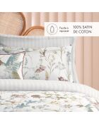 Housse de couette + taie d'oreiller en satin de coton Colibri chantant blanches - 140x200 cm