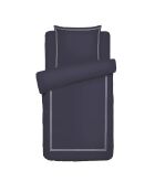 Housse de couette + taie d'oreiller en satin de coton Nice blanc/bleu foncé - 140x200 cm