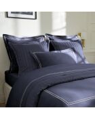 Housse de couette + taie d'oreiller en satin de coton Nice blanc/bleu foncé - 140x200 cm