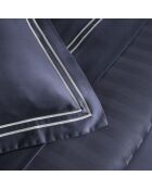 Housse de couette + taie d'oreiller en satin de coton Nice blanc/bleu foncé - 140x200 cm