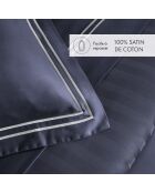 Housse de couette + taie d'oreiller en satin de coton Nice blanc/bleu foncé - 140x200 cm