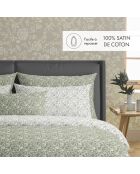Copripiumino + federa in raso di cotone Parterre de Roses Vertes - 140x200 cm