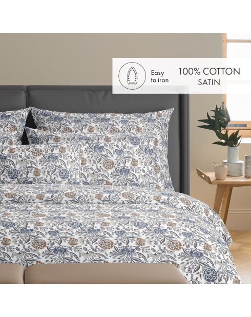 Housse de couette + 2 taies d'oreiller en satin de coton Leela blanches - 240x220 cm