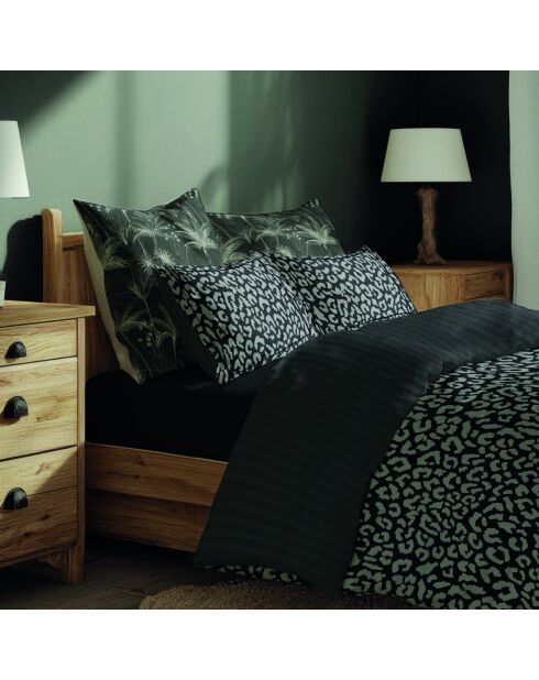 Housse de couette + taie d'oreiller 80x80 satin de coton Instinct noires - 135x200 cm