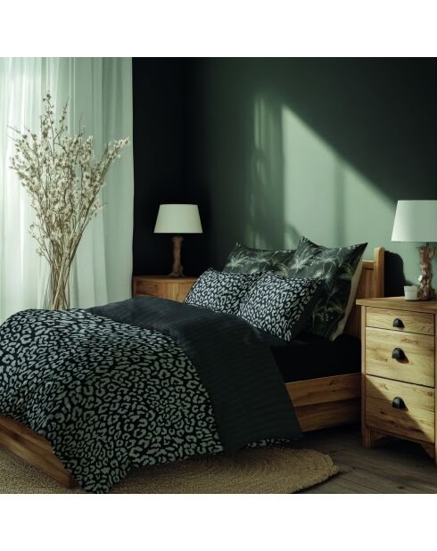 Housse de couette + taie d'oreiller 80x80 satin de coton Instinct noires - 135x200 cm