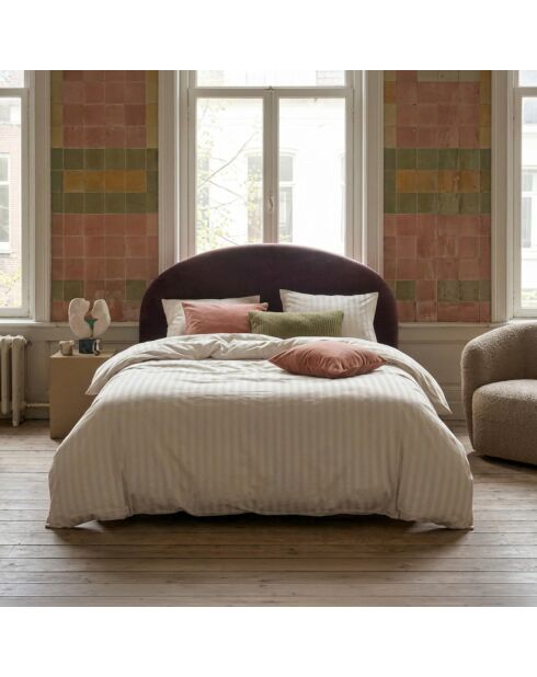Housse de couette + taie d'oreiller en satin de coton rayure tissé dobby Jacquard taupe - 140x200 cm