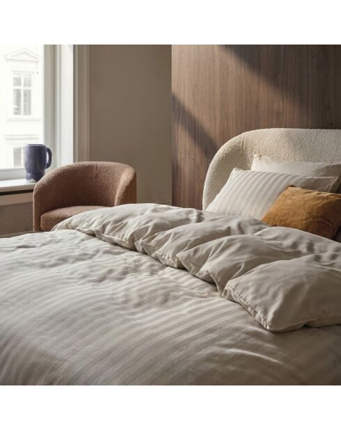 Housse de couette + taie d'oreiller en satin de coton rayure tissé dobby Jacquard taupe - 140x200 cm