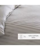 Dekbedovertrek + kussensloop in katoensatijn geweven streep Dobby Jacquard taupe - 140x200 cm
