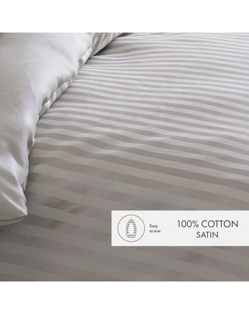 Housse de couette + taie d'oreiller en satin de coton rayure tissé dobby Jacquard taupe - 140x200 cm