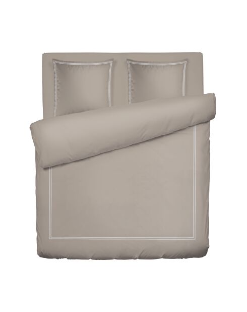 Housse de couette + 2 taies d'oreiller en satin de coton Nice blanc/taupe