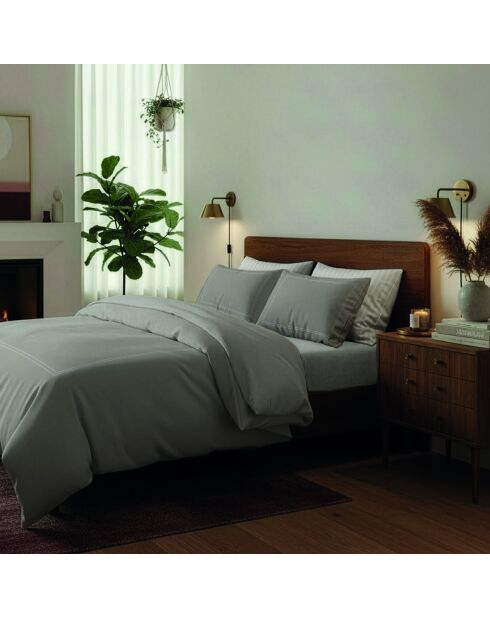 Housse de couette + taie d'oreiller 63x63 satin de coton Annecy taupe - 140x200 cm
