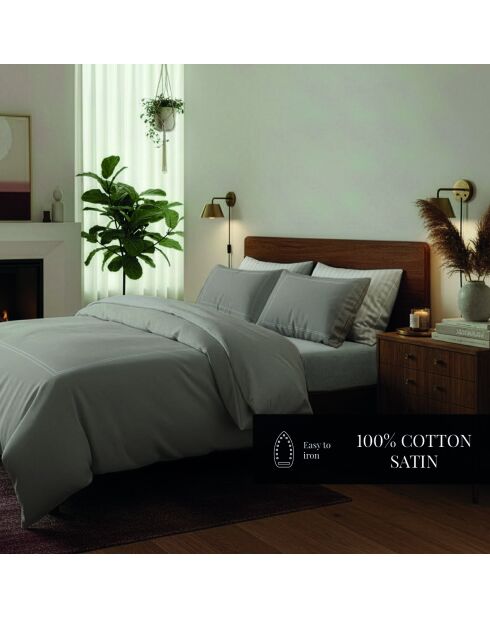 Housse de couette + taie d'oreiller 63x63 satin de coton Annecy taupe - 140x200 cm