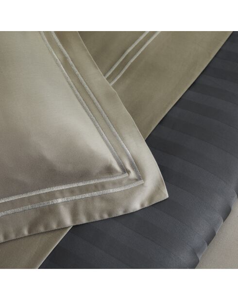 Housse de couette + taie d'oreiller en satin de coton Nice taupe - 140x200 cm