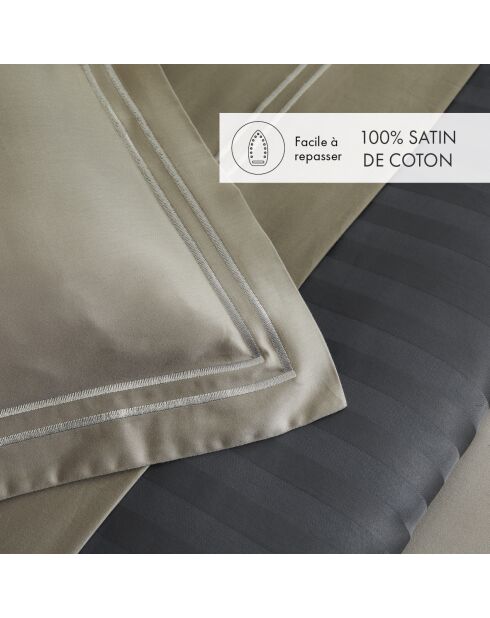 Housse de couette + taie d'oreiller en satin de coton Nice taupe - 140x200 cm