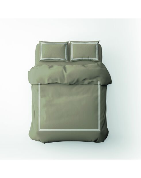 Housse de couette + 2 taies d'oreiller 63x63 satin de coton Annecy blanc/taupe