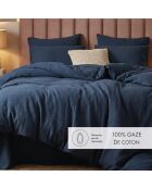 Housse de couette + taie d'oreiller gaze de coton Uni bleu 14 - 140x200 cm