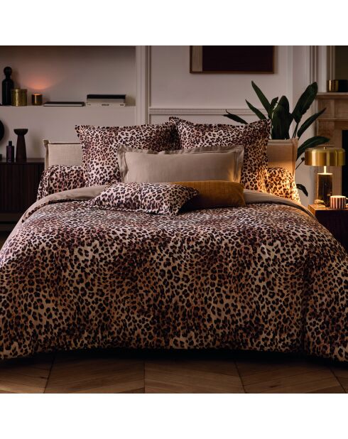 Housse de couette + 2 taies d'oreiller 80x80 satin de coton Élégance sauvage brun clair - 200x220 cm