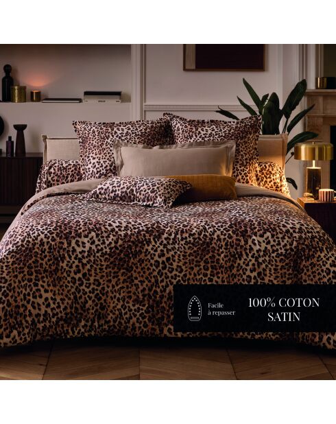 Housse de couette + 2 taies d'oreiller 80x80 satin de coton Élégance sauvage brun clair - 200x220 cm