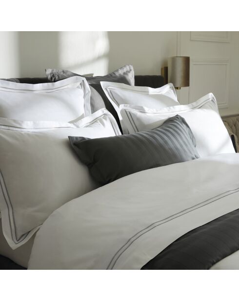 Housse de couette + taie d'oreiller en satin de coton Nice gris/blanc - 140x200 cm
