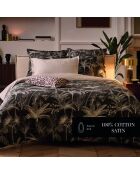 Housse de couette + taie d'oreiller 80x80 satin de coton Wild noires - 135x200 cm