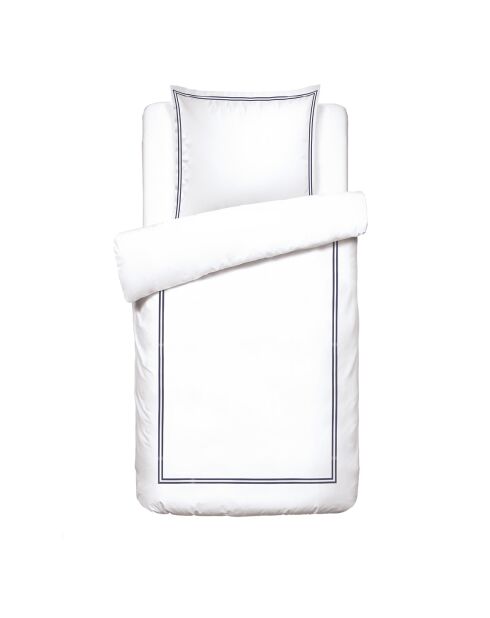 Housse de couette + taie d'oreiller en satin de coton Nice bleu foncé/blanc - 140x200 cm
