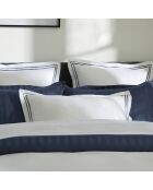 Housse de couette + taie d'oreiller en satin de coton Nice bleu foncé/blanc - 140x200 cm