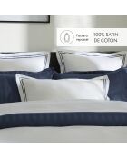 Housse de couette + taie d'oreiller en satin de coton Nice bleu foncé/blanc - 140x200 cm