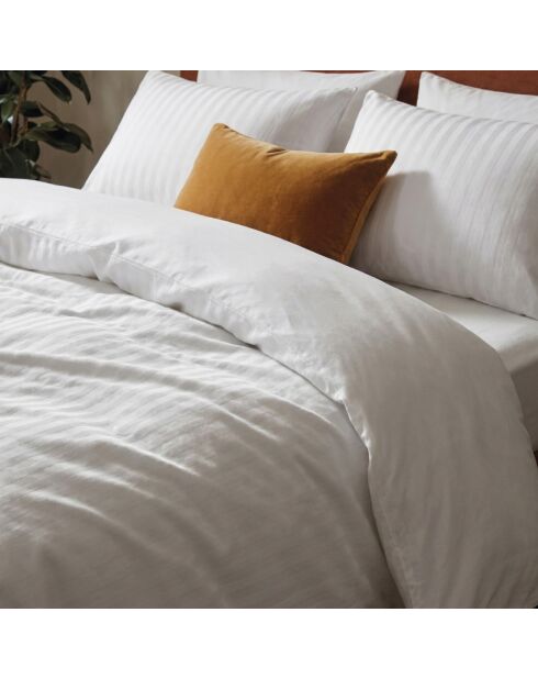 Housse de couette + 2 taies d'oreiller en satin de coton rayure tissé dobby Jacquard blanches