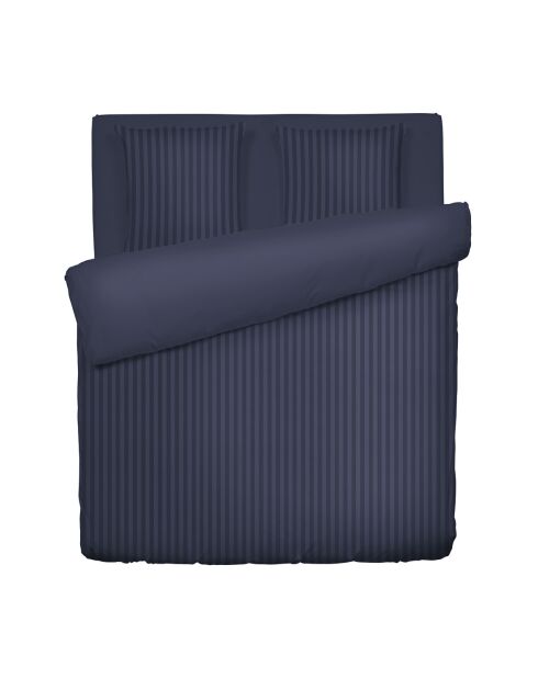 Housse de couette + 2 taies d'oreiller en satin de coton rayure tissé dobby Jacquard bleu foncé