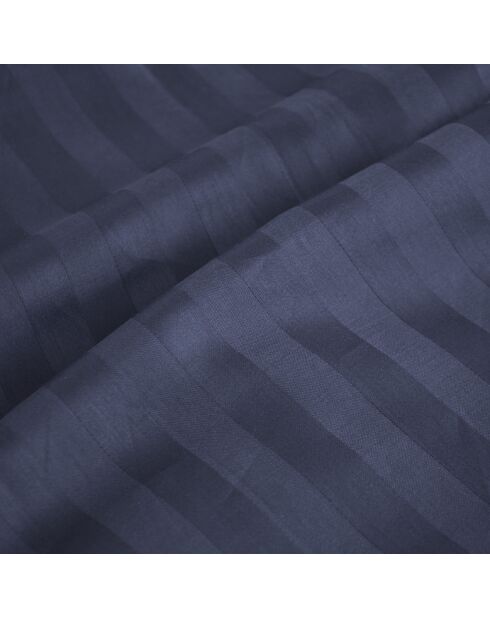 Housse de couette + 2 taies d'oreiller en satin de coton rayure tissé dobby Jacquard bleu foncé