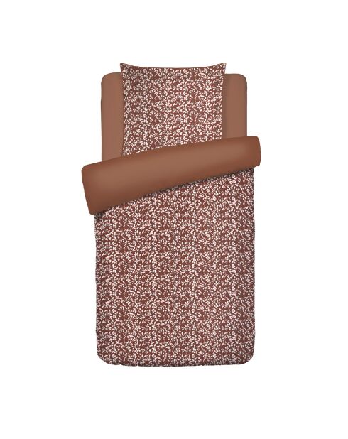 Housse de couette + taie d'oreiller en satin de coton Floréal terracotta - 140x200 cm