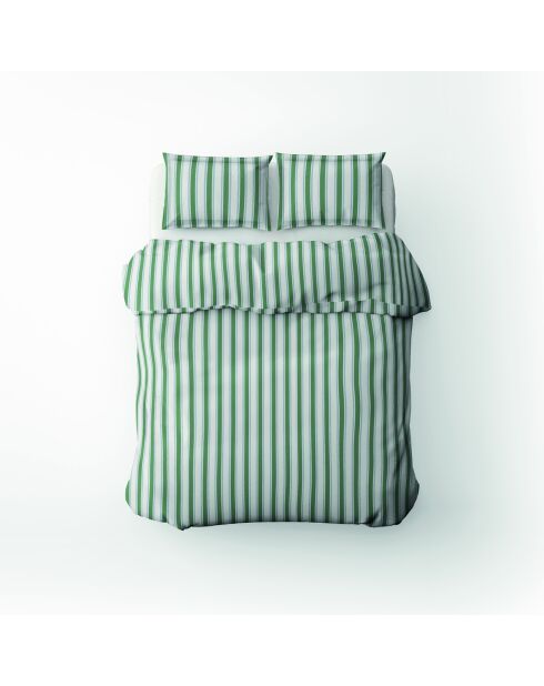 Housse de couette + 2 taies d'oreiller 80x80 satin de coton Soline vert/bleu